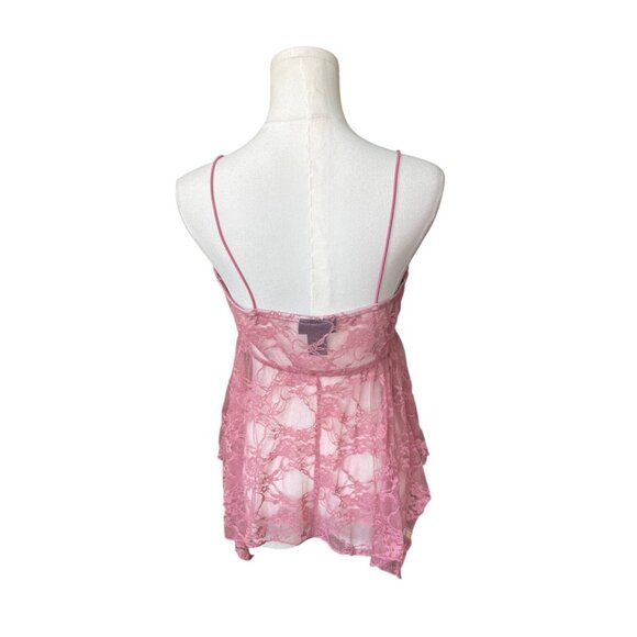 Just Polly Y2K Lace Babydoll Tank Top XL Cami Fairy Sheer Coquette Asymmetrical - Picture 4 of 8